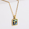 304 Stainless Steel Pave Natural Paua Shell Rectangle Initial Pendant Necklaces for Women, Real 18K Gold Plated, Letter F, 17.72 inch(45cm)