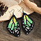 Bohemian Style Green Butterfly Wing Glass Bead Handmade Dangle Earrings, Black, 90x42mm