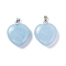 Natural White Jade Pendants, Heart, with Brass Findings, Platinum, 22~23x20~20.5x6~7.5mm, Hole: 5x8mm