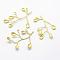 Brass Pendant Enamel Settings, Apetalous, Lead Free & Cadmium Free & Nickel Free, Branch and Leaf, Raw(Unplated), 42~45x28~37x2mm, Hole: 1mm