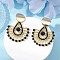 Teardrop Brass Stud Earrings, with Teardrop Cylinder Seed Beads & 201 Stainless Steel Linking Rings & Natural Black Onyx, Golden, 46.5x34.5mm