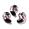 Luminous Handmade Silver Foil Lampwork Beads, Magatama Shape, Pink, 31x20x11mm, Hole: 3mm