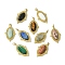 Faceted Natural & Synthetic Mixed Gemstone Pendants, Oval Charms, with Ion Plating(IP) 304 Stainless Steel Settings, Real 14K Gold Plated, 24.5x14.5x4.5mm, Hole: 2.5mm