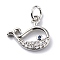 Brass Micro Pave Cubic Zirconia Charms, with Jump Ring, Cadmium Free & Lead Free, Whale Charms, Platinum, 11.5x13.5x1.8mm, Hole: 3.2mm