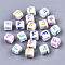 Opaque White Acrylic Beads, with Enamel, Horizontal Hole, Cube with Mixed Color Letter, Letter.F, 6x6x6mm, Hole: 3mm, about 2900pcs/500g