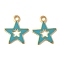 304 Stainless Steel Enamel Charms, Star Charms, Ion Plating(IP), Real 18K Gold Plated, Medium Turquoise, 13.5x11.5x1mm, Hole: 1.6mm