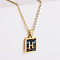 304 Stainless Steel Pave Natural Paua Shell Rectangle Initial Pendant Necklaces for Women, Real 18K Gold Plated, Letter H, 17.72 inch(45cm)