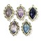 Natural Fluorite Faceted Horse Eye Links, Rack Plating Brass Micro Pave Green Cubic Zirconia Connector Charms, Golden, 24.5x14.5x4.5mm, Hole: 1.2mm