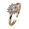 Brass Micro Pave Clear Cubic Zirconia Cuff Rings, Open Solitaire Rings, Cadmium Free & Lead Free, Heart, Golden, US Size 5 1/2(16.1mm)