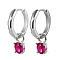S925 Sterling Silver Flat Round Hoop Earrings, with Cubic Zirconia, Silver, Red, 22x4x10mm