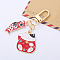 Alloy Enamel Pendant Keychain, with Alloy Swivel Clasps, Fish with Fortune Cat, Red, 6.5cm
