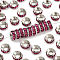 Brass Rhinestone Spacer Beads, Grade A, Rondelle, Platinum Metal Color, Fuchsia, 9x4mm, Hole: 4mm
