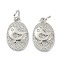 Rack Plating Brass Pendants, with Jump Ring, Long-Lasting Plated, Oval with Brid, Real Platinum Plated, 16x10x2mm, Hole: 3mm
