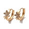 Brass Micro Pave Cubic Zirconia Hoop Earrings, Flower, Light Gold, 15x18.5x9mm