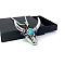 Men's Vintage Stainless Steel Pave Synthetic Turquoise Cattle Head Pendant Necklaces, Stainless Steel Color