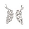 Brass Micro Pave Cubic Zirconia Pendants, Cadmium Free & Nickel Free & Lead Free, with Jump Ring, Feather Charms, Platinum, 29.5x12x2.5mm, Hole: 3mm