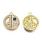 Rack Plating Alloy Pendants, with Rhinestone, Cadmium Free & Nickel Free & Lead Free, Flat Round with Smiling Face, Light Gold, 21x18x3.5mm, Hole: 1.8mm