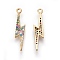Brass Cubic Zirconia Pendants, with Enamel, Lightning Bolt, Golden, 25.5x5.5x2mm, Hole: 1mm