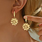 201 Stainless Steel Sunflower Dangle Earrings, Golden, 43x23mm