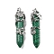 Synthetic Malachite Big Pointed Pendants, with Platinum Plated Brass Findings, Undyed, Bullets, 55~60x16mm, Hole: 5x8.5mm