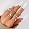 9Pcs Alloy & Crystal Rhinestone & Plastic Pearl Finger Rings, Butterfly/Flat Round, Platinum, Inner Diameter: 16~19mm