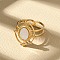 Oval 304 Stainless Steel White Shell Finger Rings for Women, Ion Plating(IP), Real 18K Gold Plated, 18x16mm, US Size 6(16.5mm)