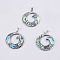 Abalone Shell/Paua Shell Pendants, with Platinum Tone Brass Bail, Flat Round, 43.5x39.5x3.5~4mm, Hole: 5x8mm