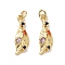 Feather Brass Micro Pave Colorful Cubic Zirconia Pendants, with Jump Rings, Cadmium Free & Lead Free, Real 18K Gold Plated, 22.5x7.5x3.5mm, Hole: 3.4mm