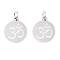 Non-Tarnish Chakra 201 Stainless Steel Charms, with Jump Rings, Flat Round with Om Symbol, Stainless Steel Color, 14.5x12x1mm, Hole: 3mm