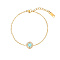 Rhombus Cubic Zirconia Link Bracelet, Golden Stainless Steels Cable Chains, Light Sky Blue, 6-1/4 inch(16cm)