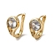 Brass Micro Pave Cubic Zirconia Hoop Earring, with Glass, Light Gold, 18.5x9.5mm