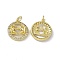 Real 18K Gold Plated Brass Micro Pave Clear Cubic Zirconia Pendants, Cadmium Free & Nickel Free & Lead Free, with Jump Ring, Ring with Constellation Charms, Gemini, 18.5x16x3mm, Hole: 3.4mm