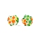 Handmade Two-Tone Lampwork Beads, Round with Flower Pattern, Orange, 12~14x11~13mm, Hole: 1.4~1.5mm