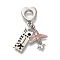 Rack Plating Alloy Pink & Black Enamel European Dangle Charms, Airplane & Ticket Large Hole Charms, Platinum, 30mm, Hole: 4.8mm