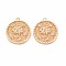 Brass Micro Pave Clear Cubic Zirconia Pendants, Nickel Free, Flat Round with Rose, Real 18K Gold Plated, 19.5x17.5x2.5mm, Hole: 1mm