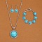 Alloy with Synthetic Turquoise Pendant Necklaces & Link Bracelets & Dangle Earring Sets, Antique Silver, Flat Round, Cyan, 490mm