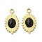 Natural Black Onyx(Dyed & Heated) Pendants, Faceted Oval Charms, with PVD Vacuum Plating Real 18K Gold Plated 201 Stainless Steel, 22x12x4mm, Hole: 2.5mm
