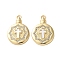 Brass Micro Pave Cubic Zirconia Pendants, with Shell, Flat Round Charms, Real 18K Gold Plated, Rack Plating, Lasting Plated, Cadmium Free & Lead Free, with Jump Ring, Cross, 27x20.5x4mm, Hole: 3mm