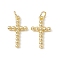 Brass Pendants, Cadmium Free & Nickel Free & Lead Free, Religion Cross Charms, with Open Jump Rings, Real 18K Gold Plated, 20x11x2mm, Hole: 3mm, Ring: 5x0.9mm