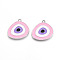 Alloy Enamel Pendants, Cadmium Free & Lead Free, Platinum, Triangle with Evil Eye Charm, Pearl Pink, 24x24x1.5mm, Hole: 1.6mm