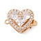 Brass Micro Pave Clear Cubic Zirconia Glass Box Clasps, Cadmium Free & Nickel Free & Lead Free, Heart, Real 18K Gold Plated, Clear, 16mm, Hole: 1mm