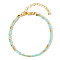 Bohemian Style Natural Aquamarine Round Beaded Bracelets for Women, with Real 18K Gold Plated Brass Beads, Inner Diameter: 6-1/2 inch(16.5cm)~6-3/4 inch(17cm)