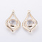 Iron Pendants, with Glass Rhinestone, teardrop, Light Gold, 32.5x20x8mm, Hole: 1.5mm