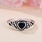 Brass Micro Pave Cubic Zirconia Finger Rings for Women, Heart, Black, US Size 8(18.1mm)