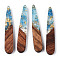 Transparent Resin & Walnut Wood Pendants, with Gold Foil, Teardrop Charms, Waxed, Cornflower Blue, 44x7.5x3.5mm, Hole: 1.5mm
