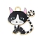 Alloy Enamel Pendants, Cat Shape Charms, Black, 24.5x21.5x2mm, Hole: 2.5mm
