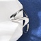 Rhodium Plated 925 Sterling Silver Wave Cuff Rings, Platinum, 15mm, Inner Diameter: 15.5mm