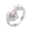 Adjustable Brass with Cubic Zirconia Rings, Flower, Inner Diameter: 18mm