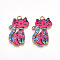 Printed Alloy Pendants, Lead Free & Cadmium Free & Nickel Free, Cat Shape Charms, Golden, Deep Pink, 26x17x2mm, Hole: 2mm