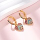 Серьги-кольца из латуни с микропаве и прозрачным кубическим цирконием в форме сердца EJEW-F384-09G-2